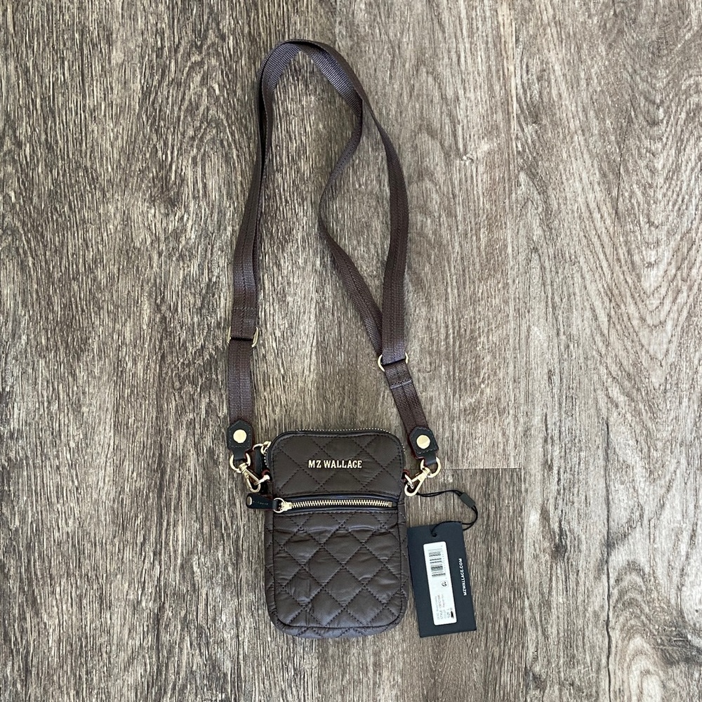 MZ Wallace Quilted Chocolate Brown Crossbody Phone Pouch